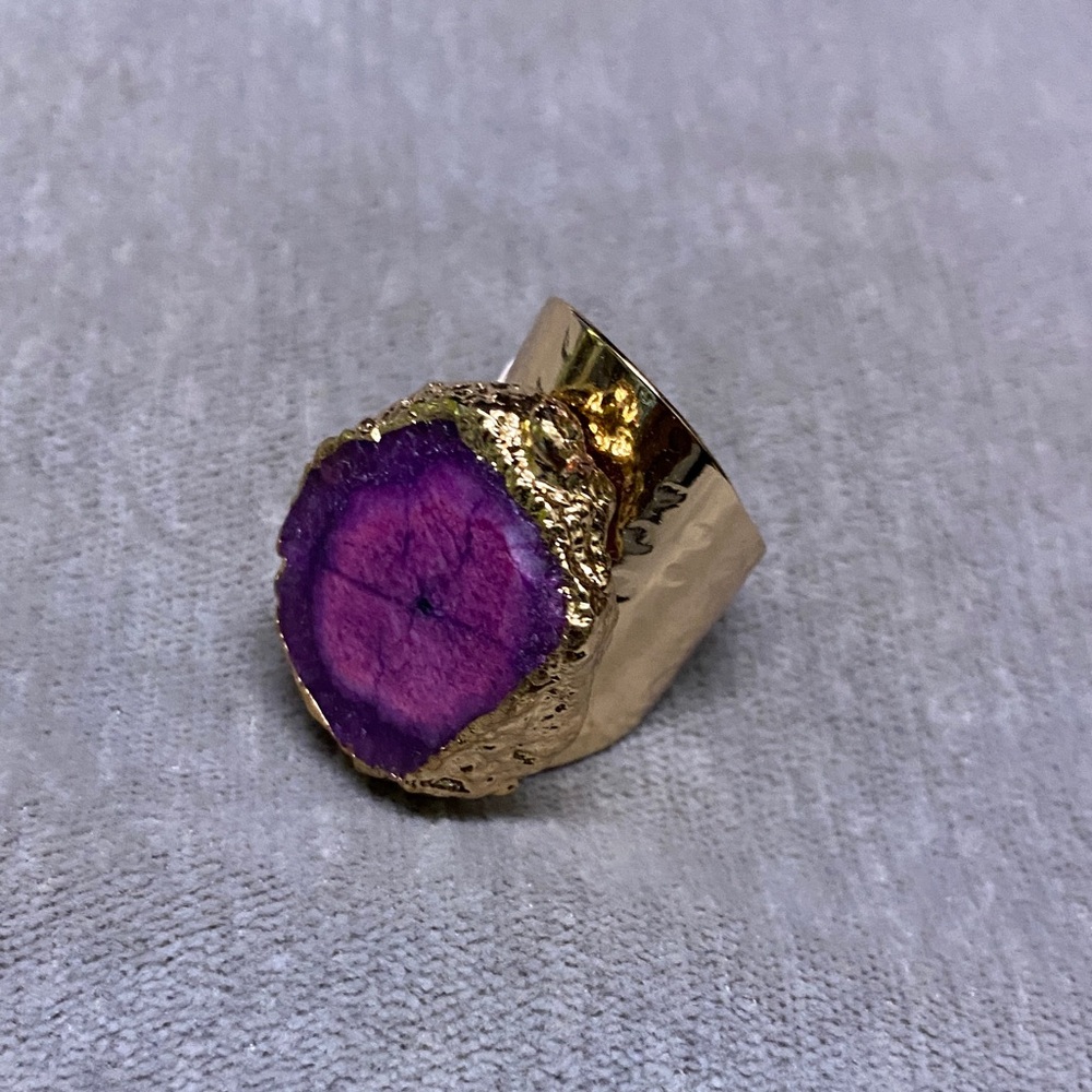 Gold Plated and Purple Agate Statement Ring